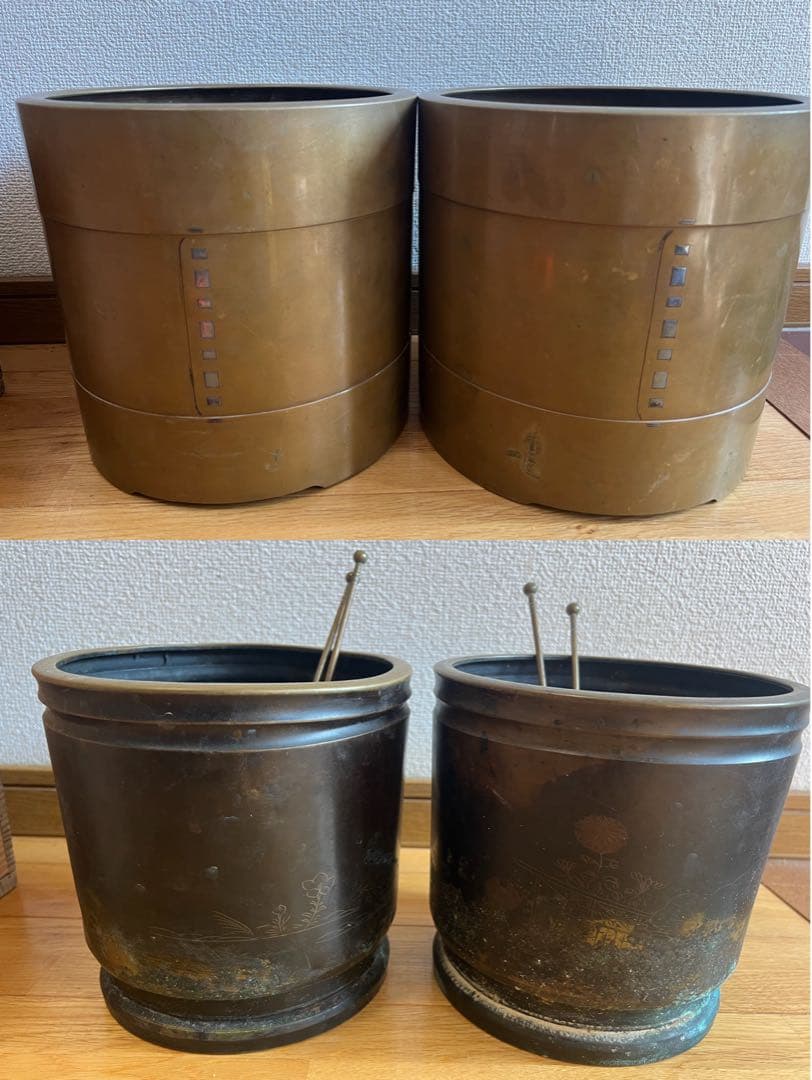 真鍮　火鉢　アンティーク雑貨　古道具　大正昭和レトロ　箱あり　4個セット