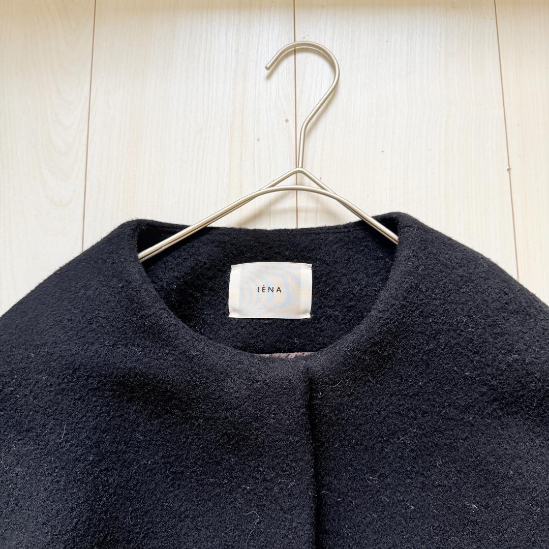 美品✨イエナ　ラムウールノーカラーコート　ブラック　フックボタン　ロングコート