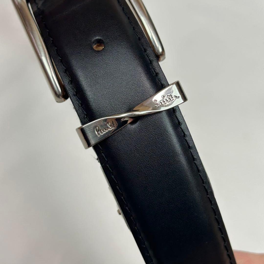 J996 美品 ポールスミス レザー シルバー ベルト ブラック メンズ