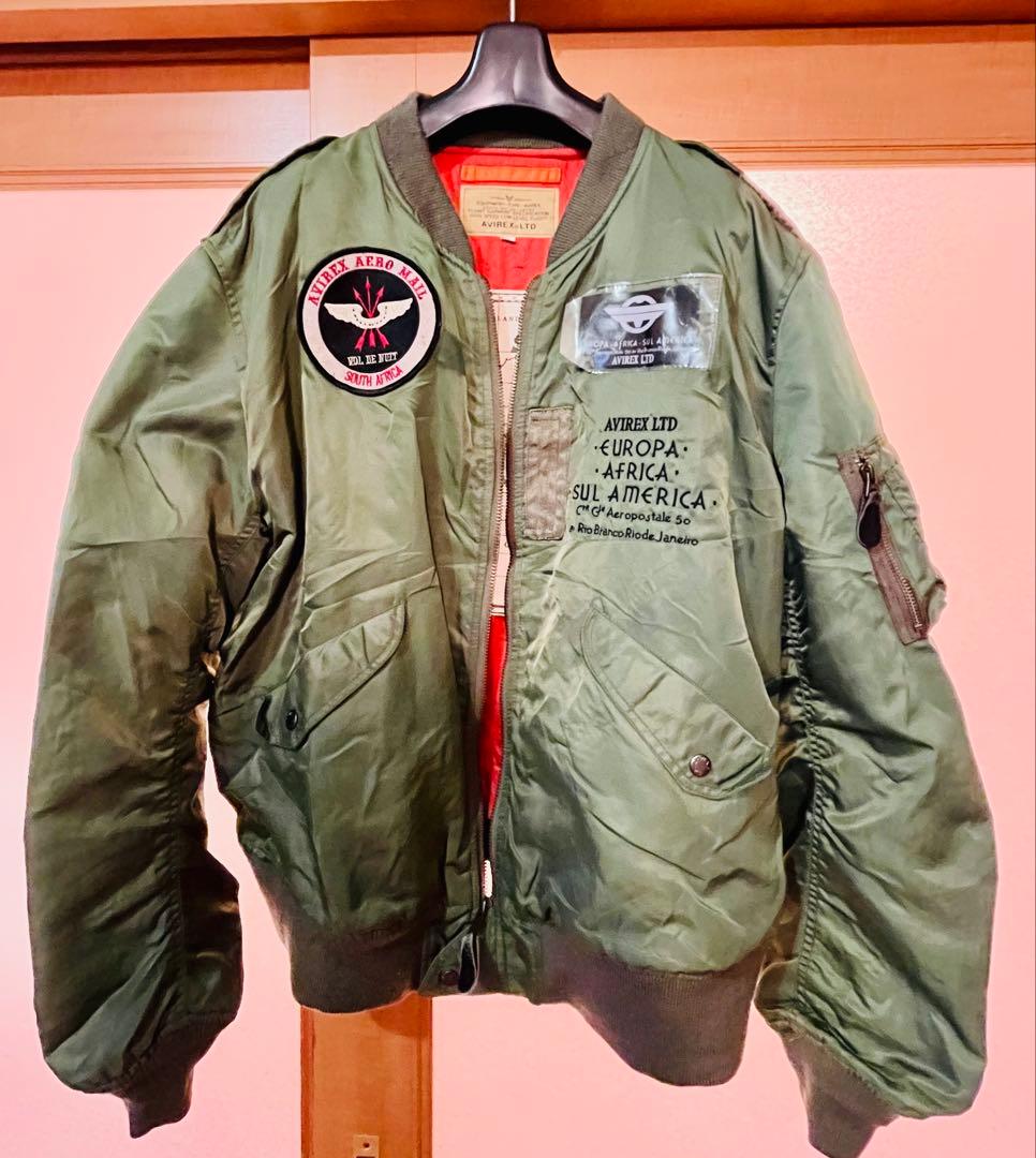 AVIREX ワッペン付き、内側、バックデザイン　MA-1ジャケット 2XL
