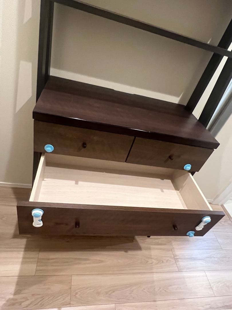 木製ラック 3段棚 4つ引き出し付き