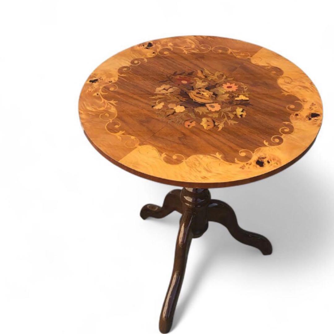 イタリア製 花柄 サイドテーブル コーヒーテーブル 象嵌細工 艶有り