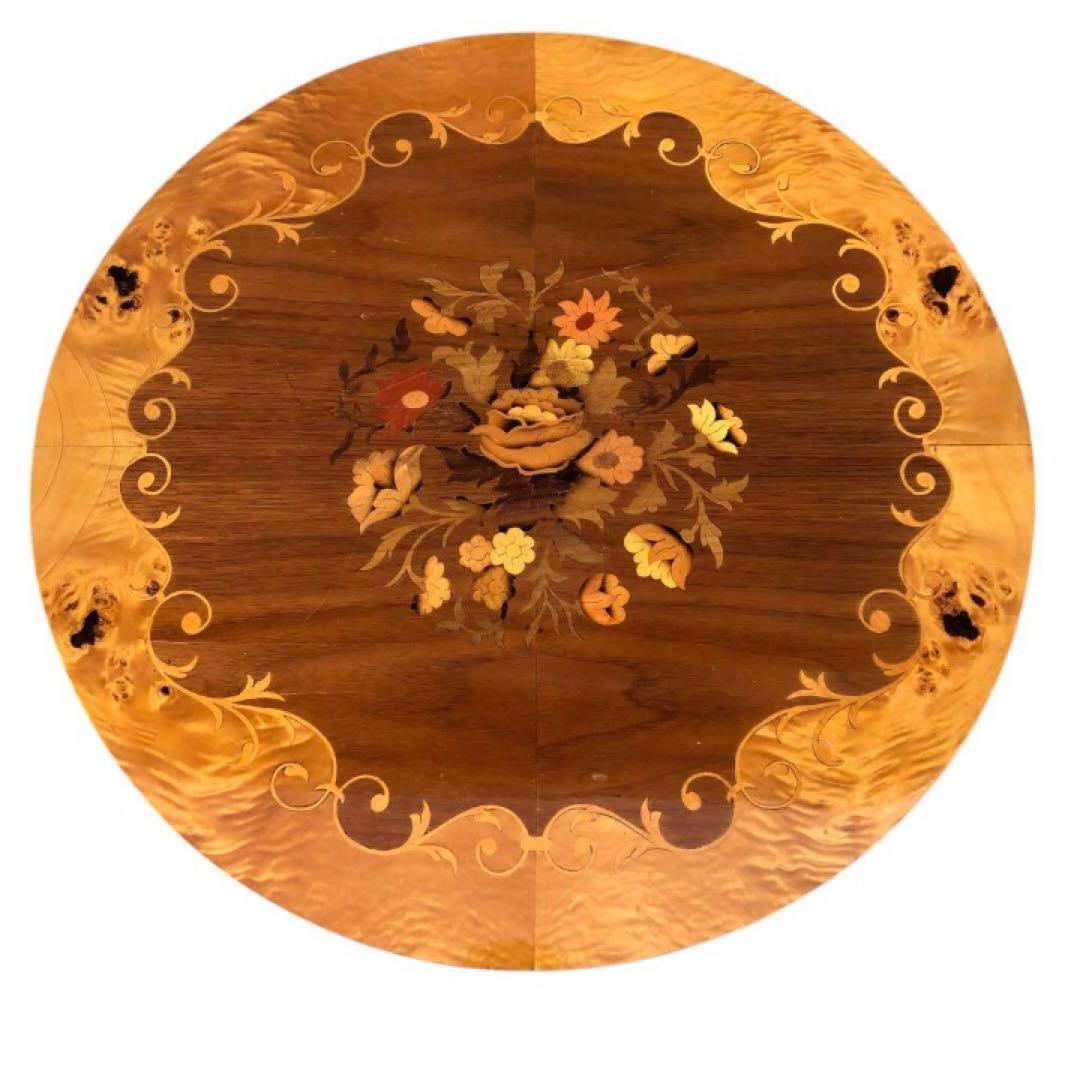 イタリア製 花柄 サイドテーブル コーヒーテーブル 象嵌細工 艶有り