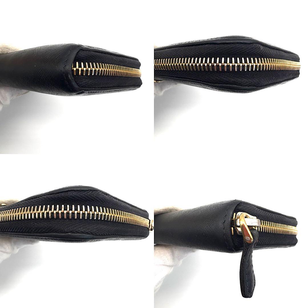 PRADA　三角ロゴ　サフィアーノレザー　ゴールド　ラウンドファスナー　黒