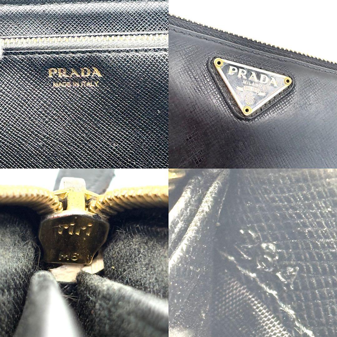 PRADA　三角ロゴ　サフィアーノレザー　ゴールド　ラウンドファスナー　黒