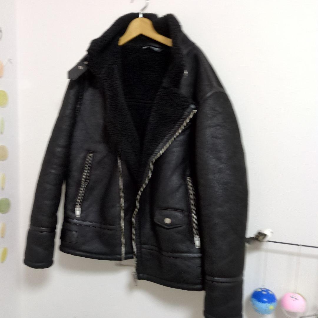 【極美品】ZARA ザラ フェイクムートン ライダースジャケット XL 黒 ボア