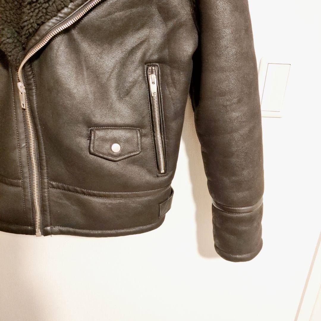【極美品】ZARA ザラ フェイクムートン ライダースジャケット XL 黒 ボア