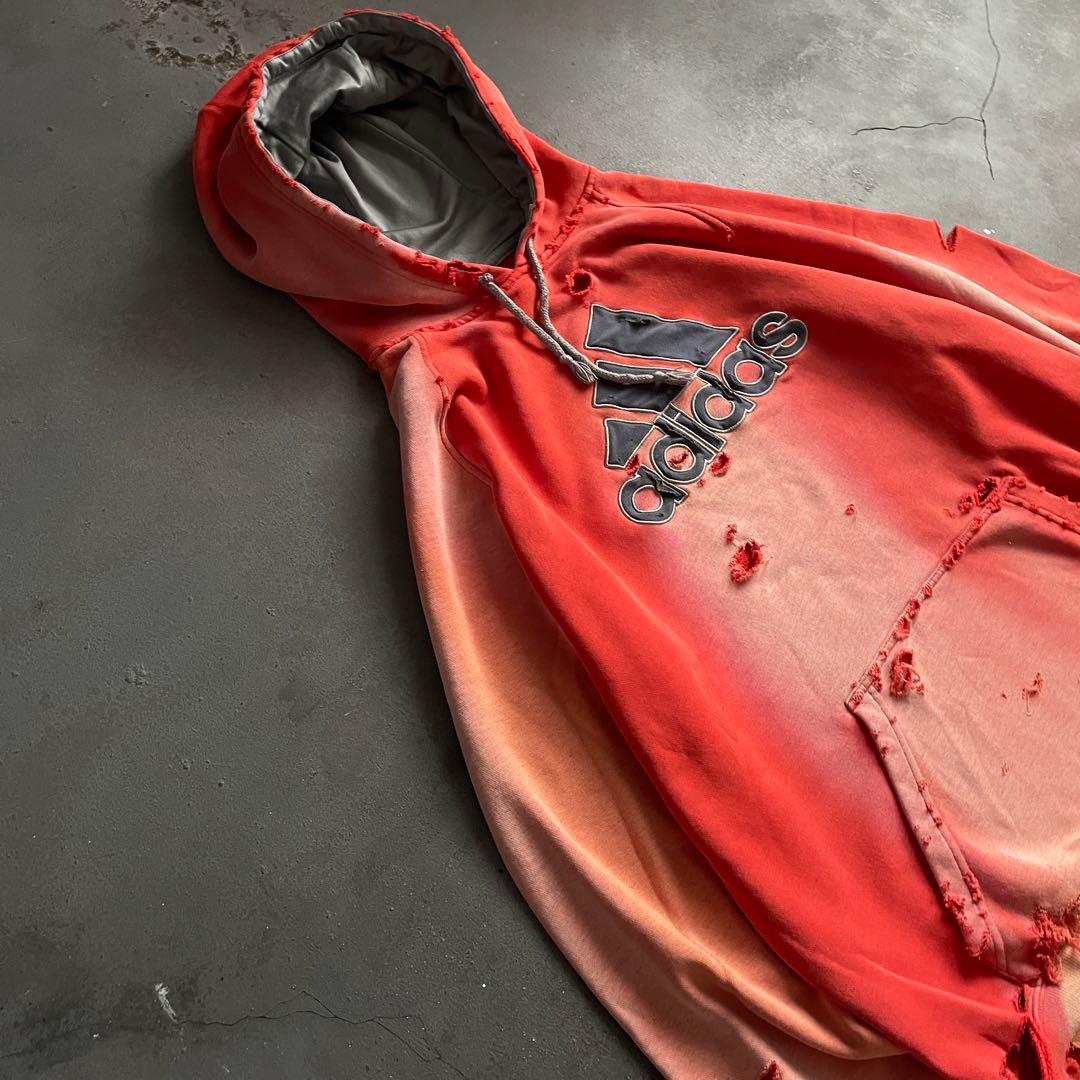 y2k“broken”鬼フェード“襤褸“4XO”フードboro sweat