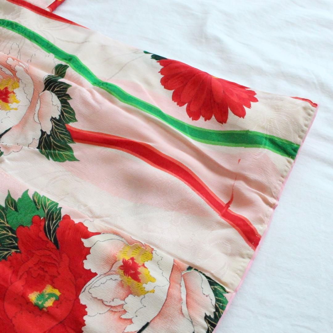 七五三 7歳 子供 女の子 アンティーク 正絹 着物 つくり帯 セット