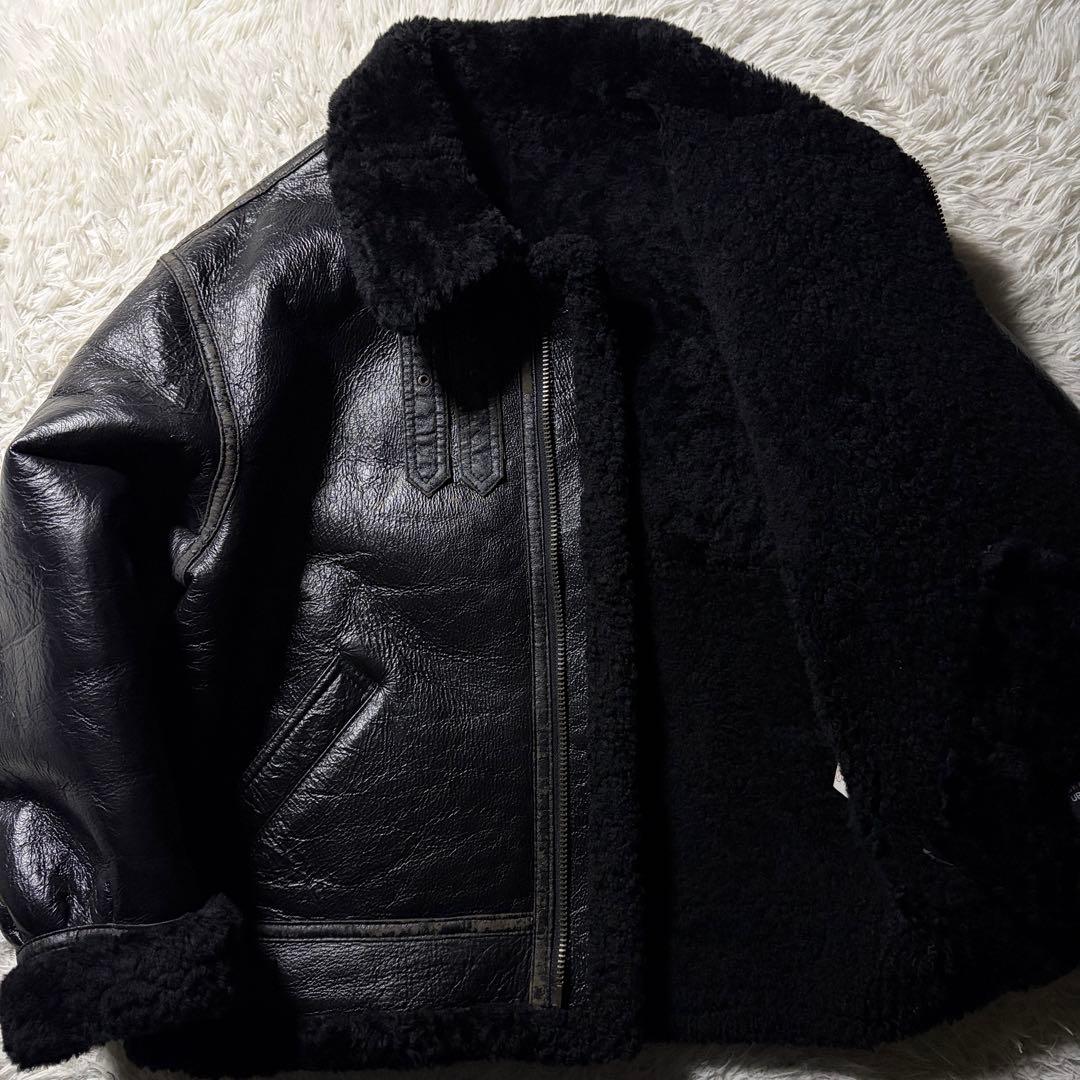 【雰囲気抜群】フライトジャケット　B-3 ムートン　羊革　ブラック　L
