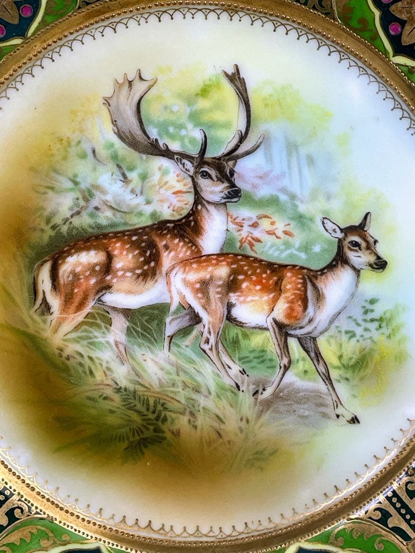 【大型４０cm！】オールドノリタケ 鹿紋 金盛り 大皿 プレートセット