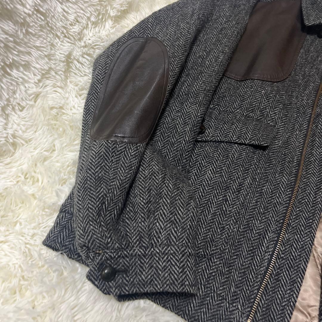 最高級✨90s バーバリー ツイードブルゾン レザー切替 L チンストラップ