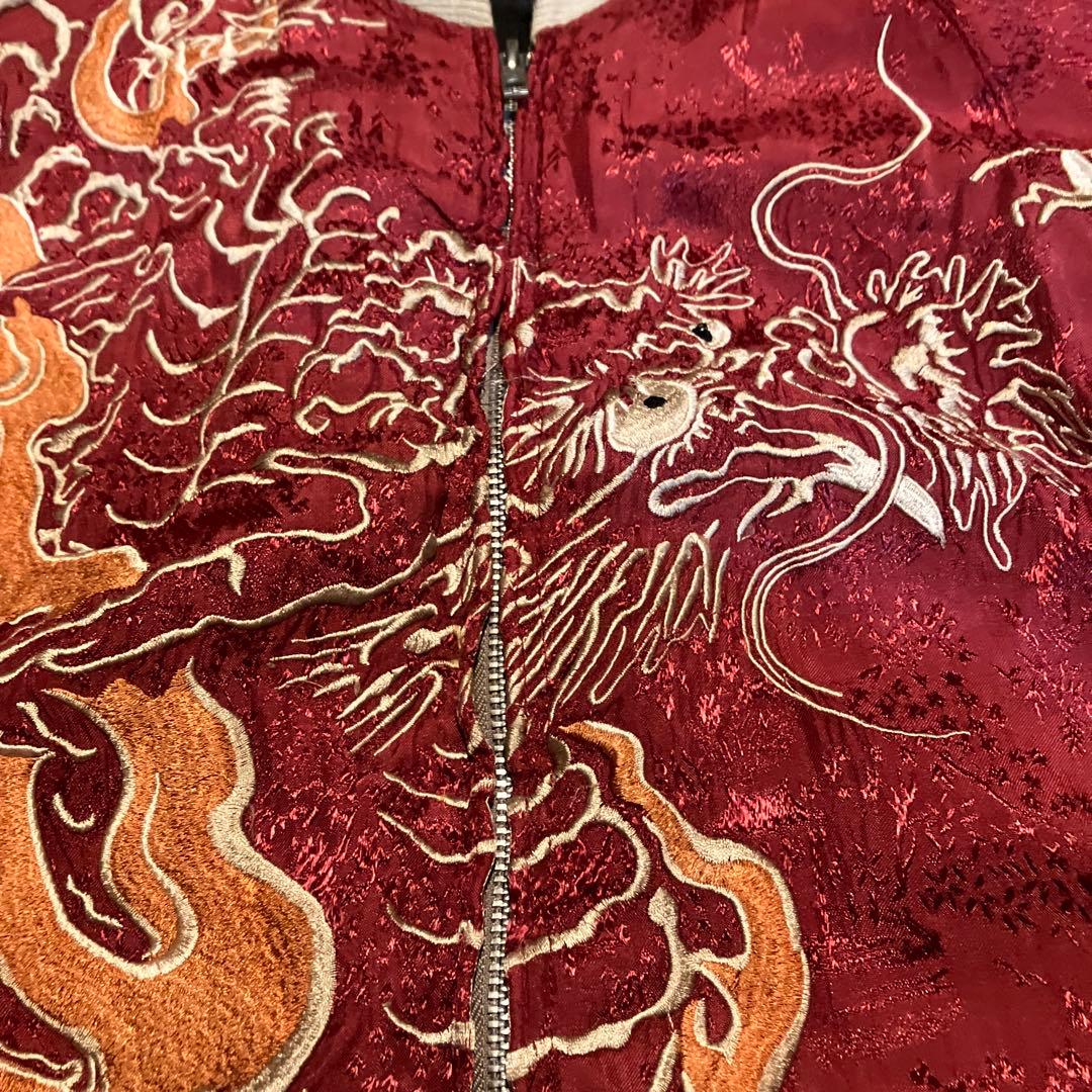 商*盛様 ドラゴン刺繍 バーガンディ スカジャン　鯉　龍　花旅旅団