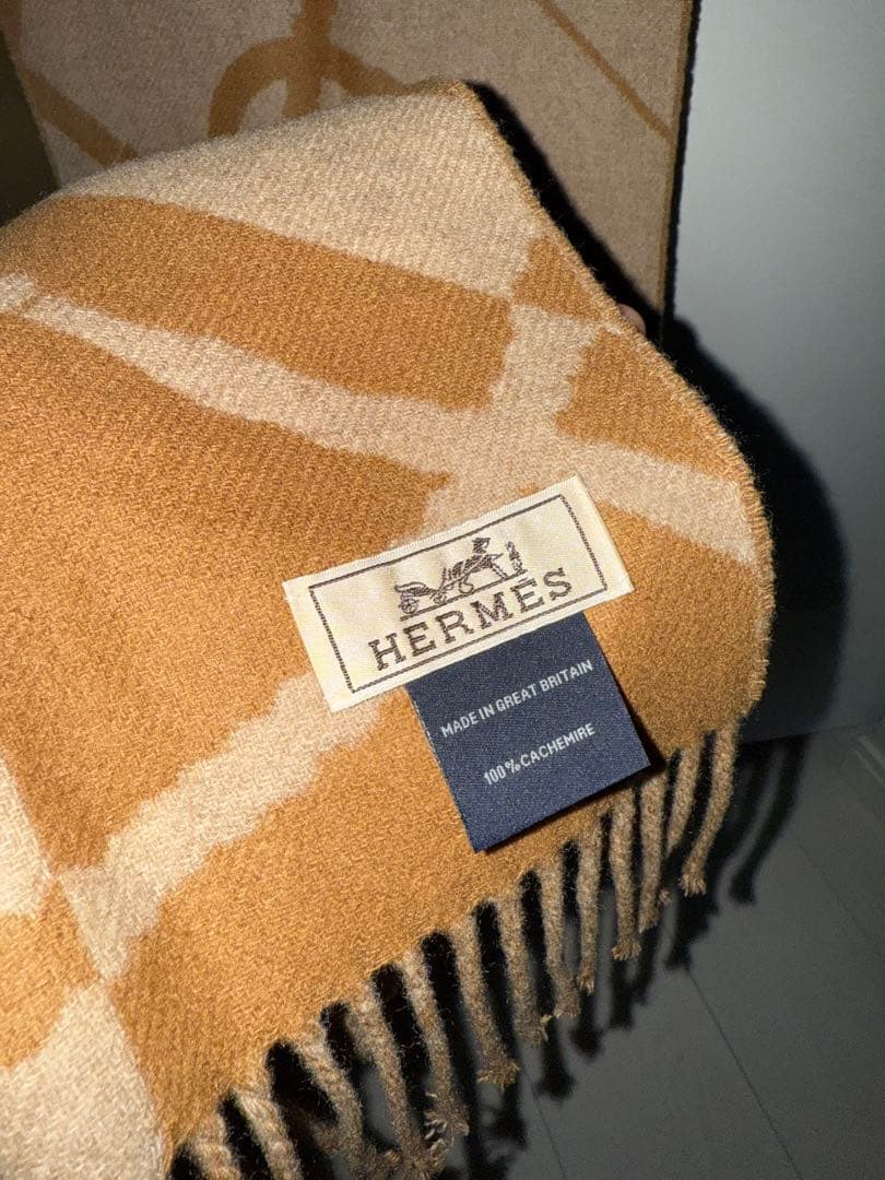 一度のみ使用　HERMES カシミヤ マフラー ブラウン系