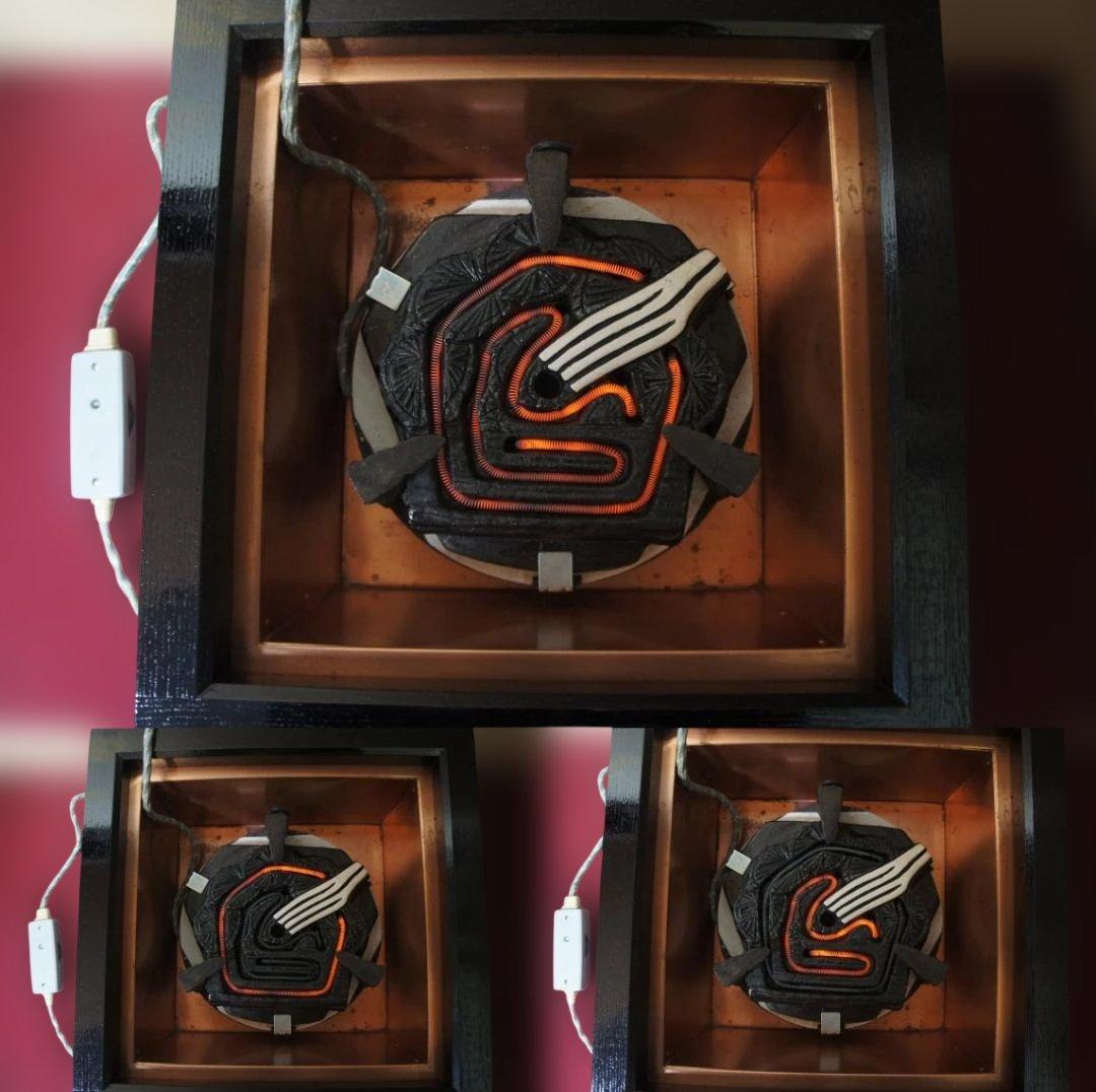 ☆焼杉置炉 国宝敬典 桐地紋真形釜釜鐶 置炉用600w炭型電熱器送料込み