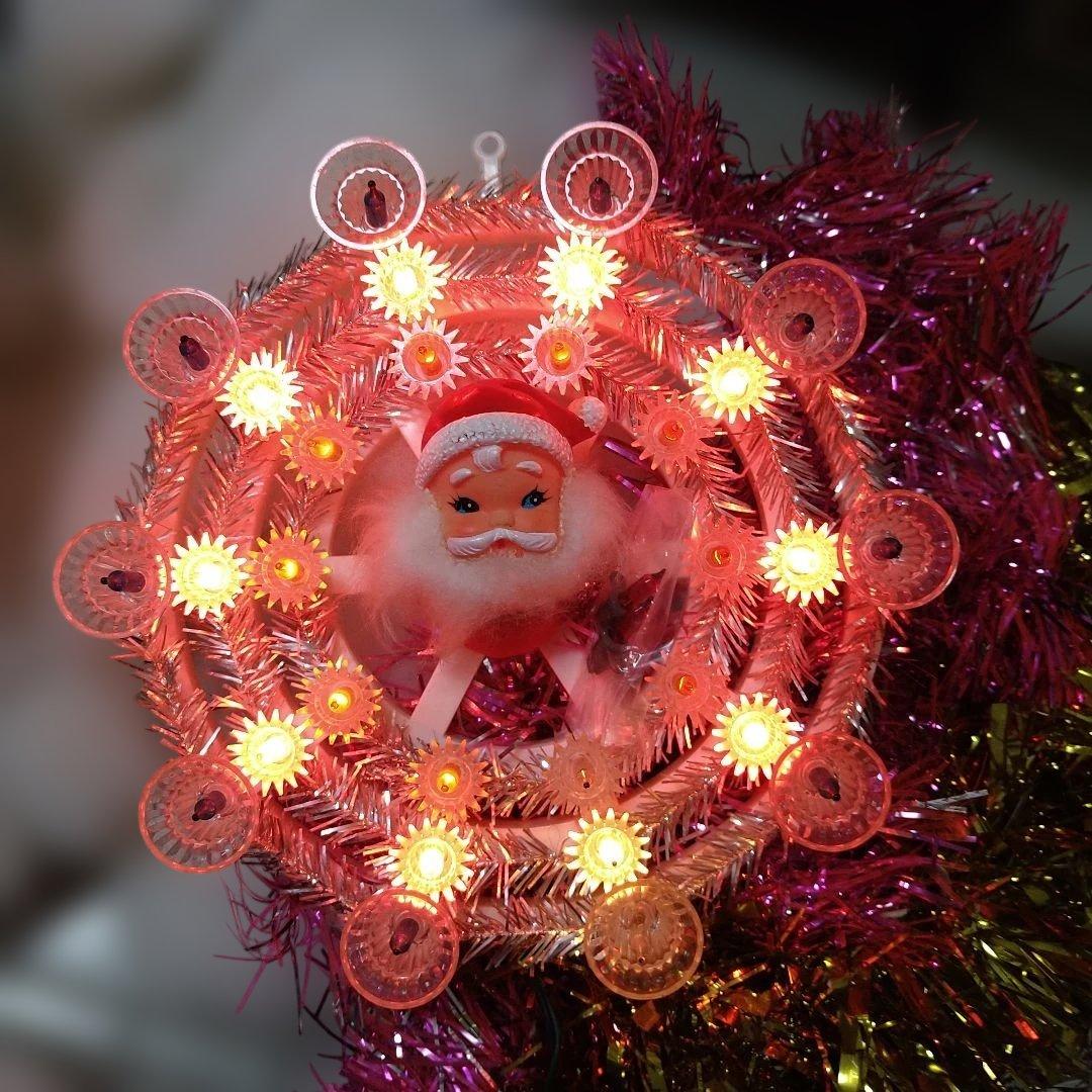 昭和レトロ　120cmクリスマスツリーオーナメント、電飾セット　サンタ他　まとめ