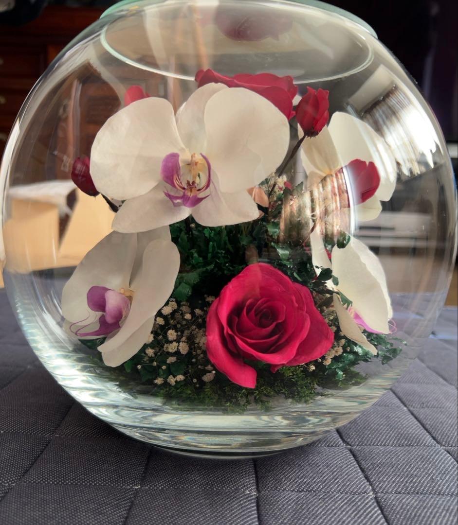 ボトルフラワー　フラワーアレンジメント 胡蝶蘭とバラ 株式会社レンデフロール製