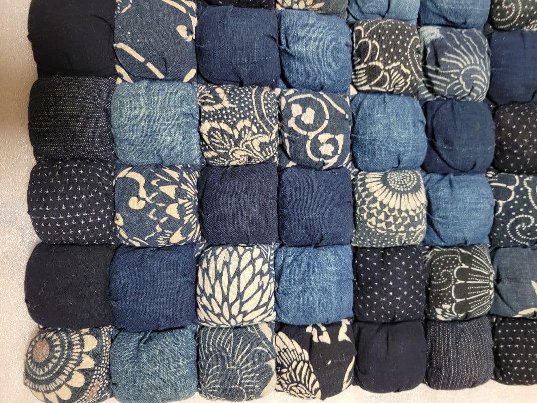 藍染め　古布　木綿　高級手芸品　120 × 67cm　なが座布団　上質　美品