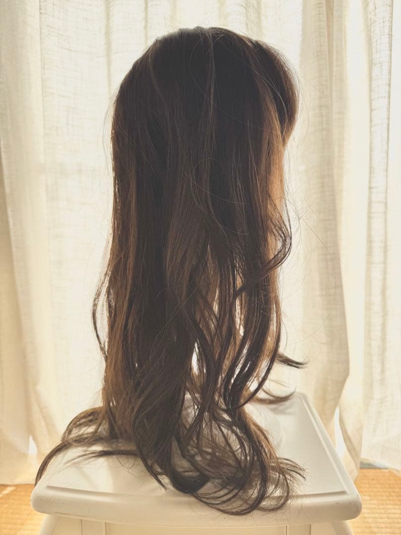 ブラウン ロングウェーブウィッグ 前髪あり