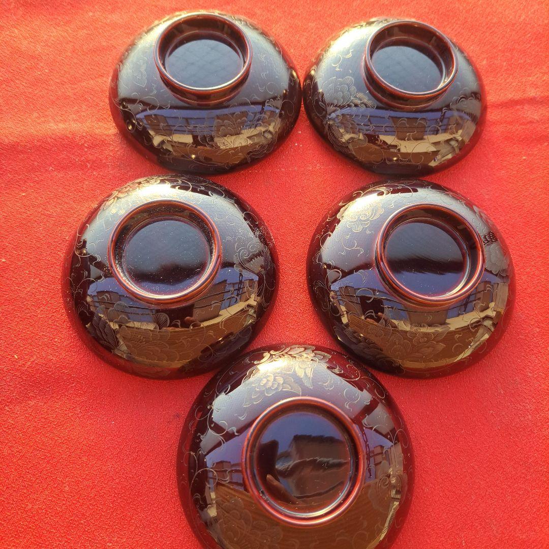 【輪島塗　五島屋謹製　小吸物椀×5客】布着本堅地　沈黒　西村国峰作　 共箱なし