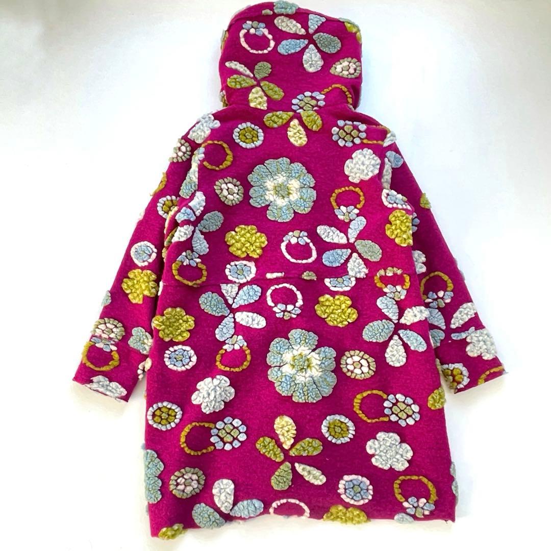 イタリア製　ウールコート　花柄　パープル　マルチカラー　フード付き