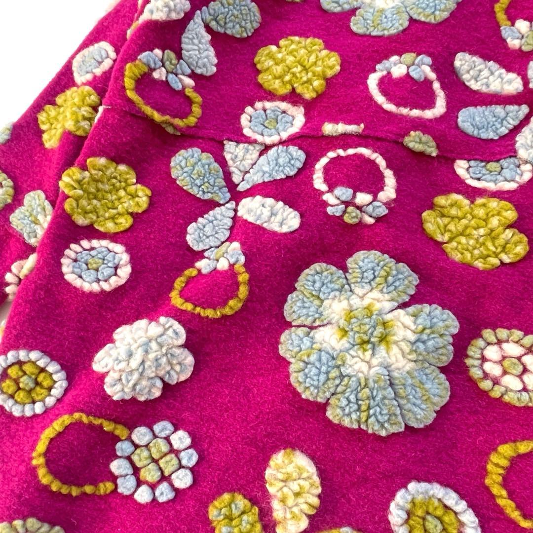 イタリア製　ウールコート　花柄　パープル　マルチカラー　フード付き