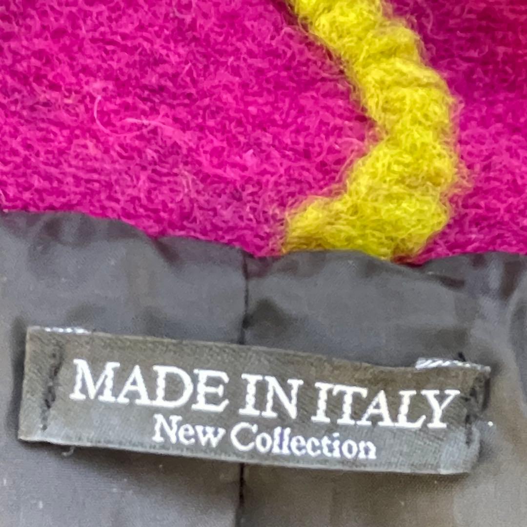 イタリア製　ウールコート　花柄　パープル　マルチカラー　フード付き