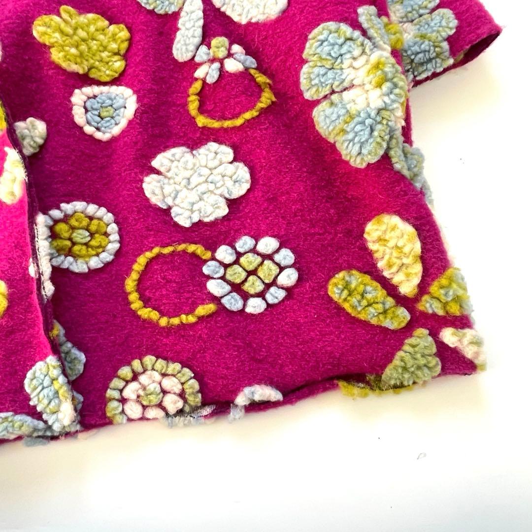 イタリア製　ウールコート　花柄　パープル　マルチカラー　フード付き