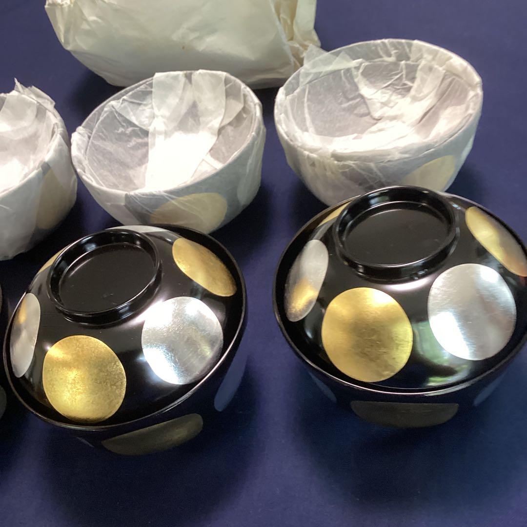 魯山人写本金箔銀箔日月椀　　9客　　　木乾製　新品未使用