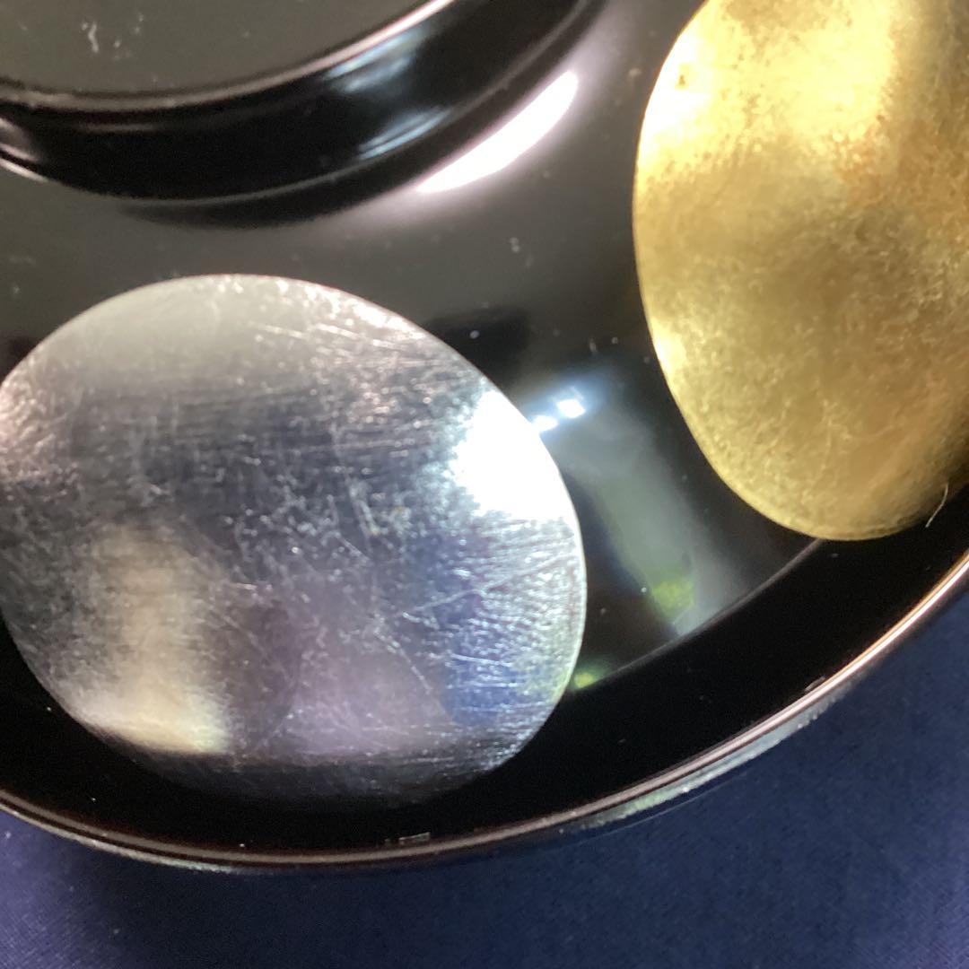 魯山人写本金箔銀箔日月椀　　9客　　　木乾製　新品未使用