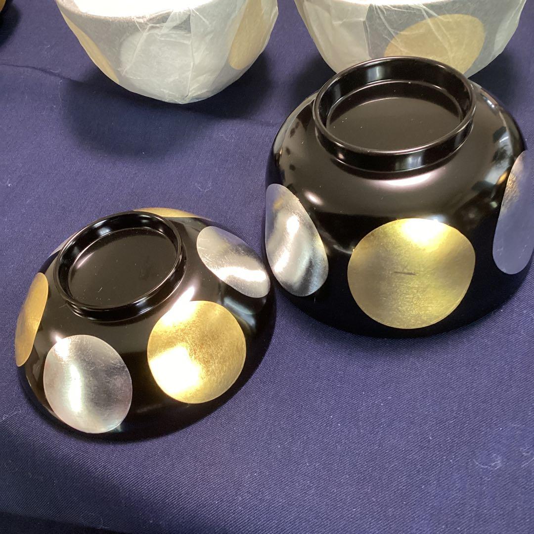 魯山人写本金箔銀箔日月椀　　9客　　　木乾製　新品未使用