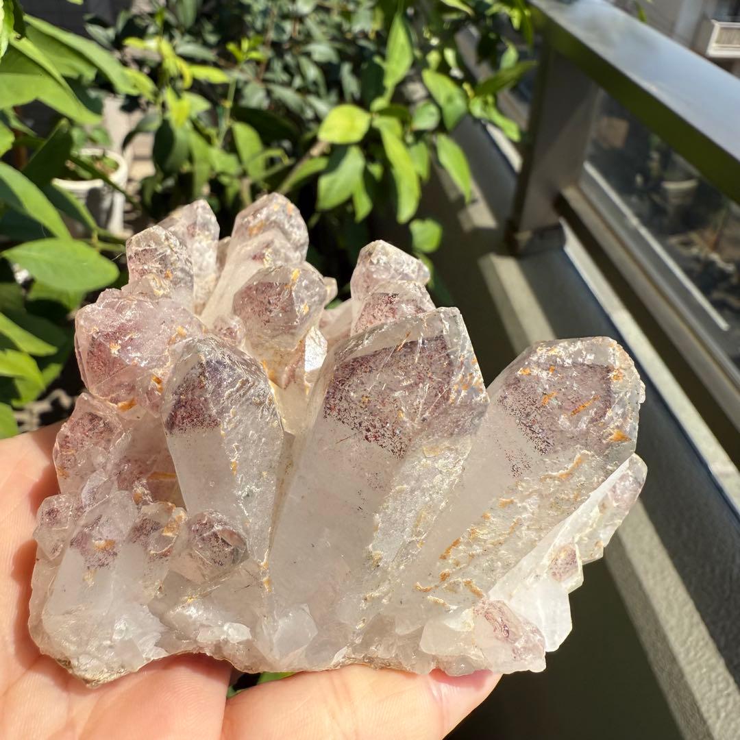 ストロベリーファントムクォーツ　クラスター　自立　ファイヤークォーツ　苺水晶⑥