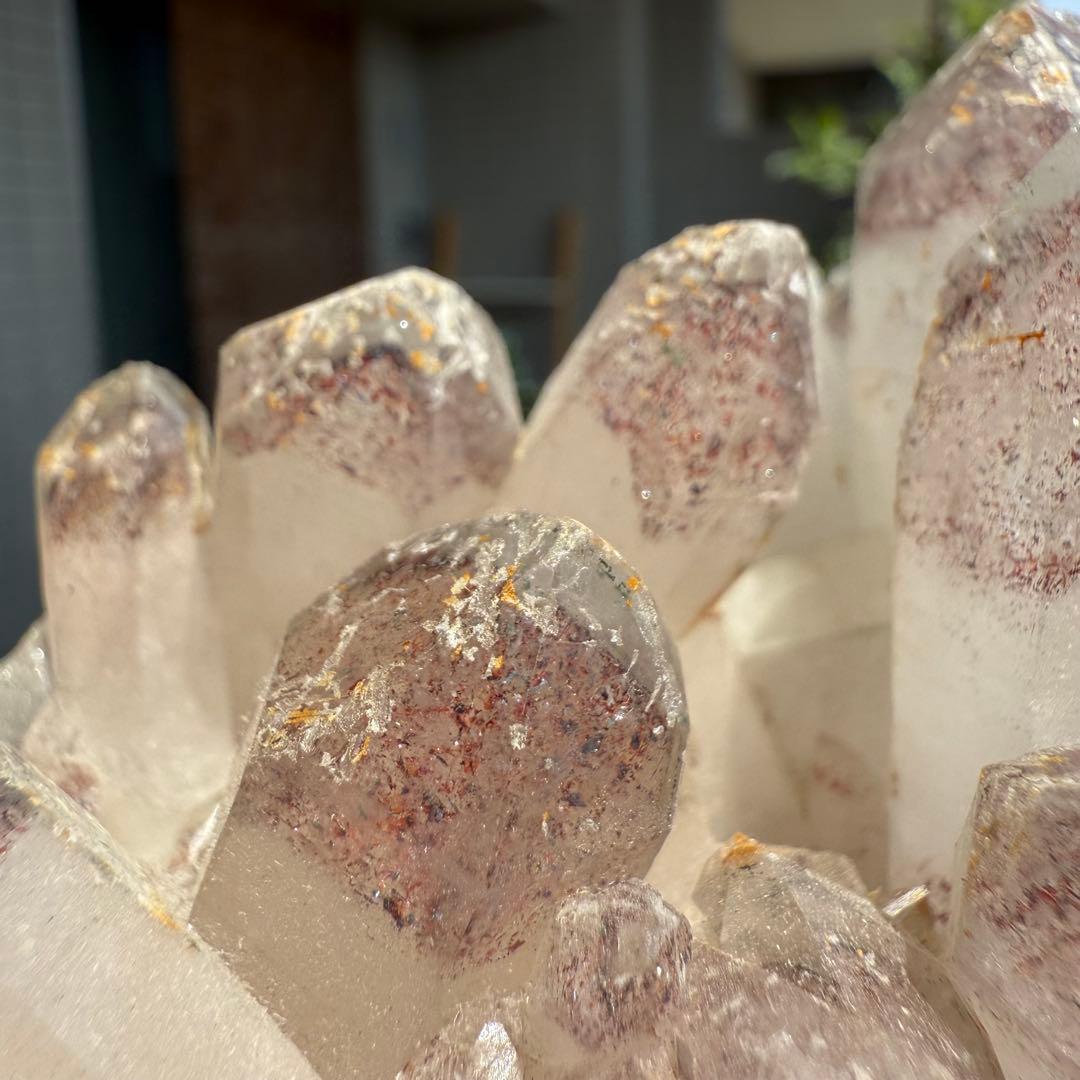 ストロベリーファントムクォーツ　クラスター　自立　ファイヤークォーツ　苺水晶⑥