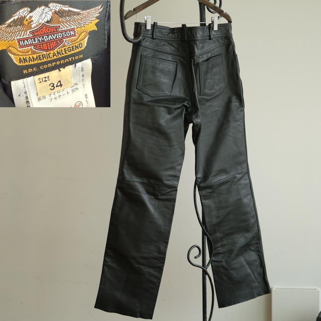 HARLEY DAVIDSON W34レザーパンツ メンズ 黒 本革 ライダース