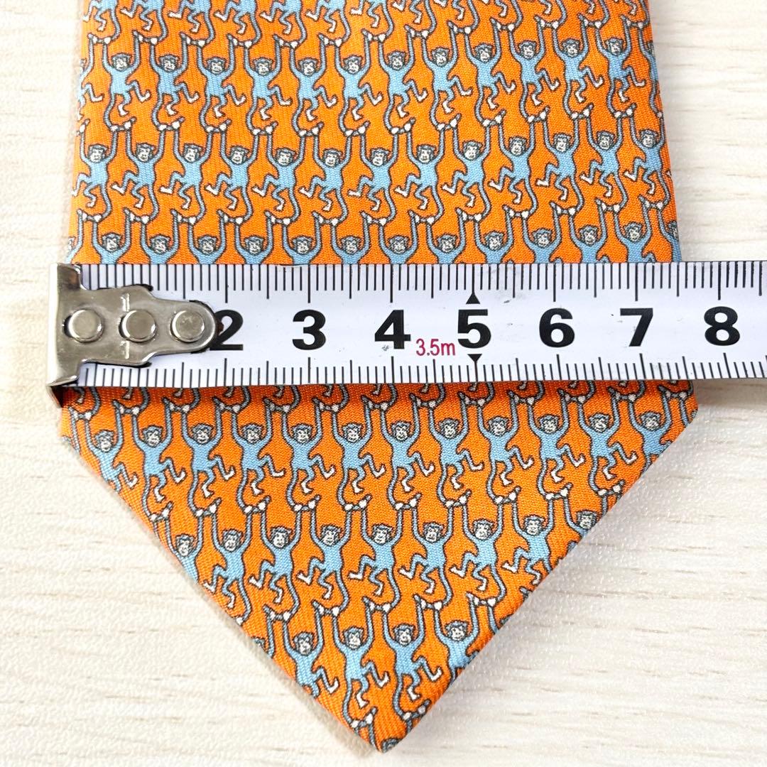 HERMES エルメス オレンジ かわいい 遊び心 動物柄 シルクネクタイ