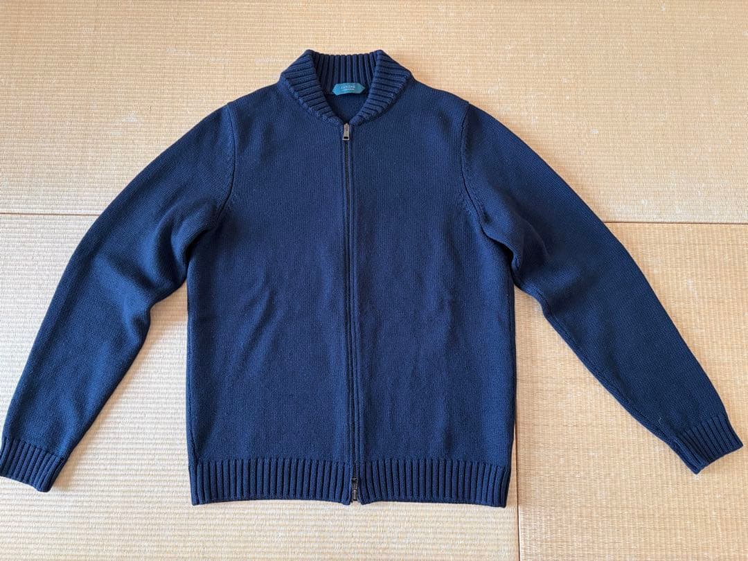 美品 ザノーネ ネイビー サイズ50 5ゲージ ジップアップニット