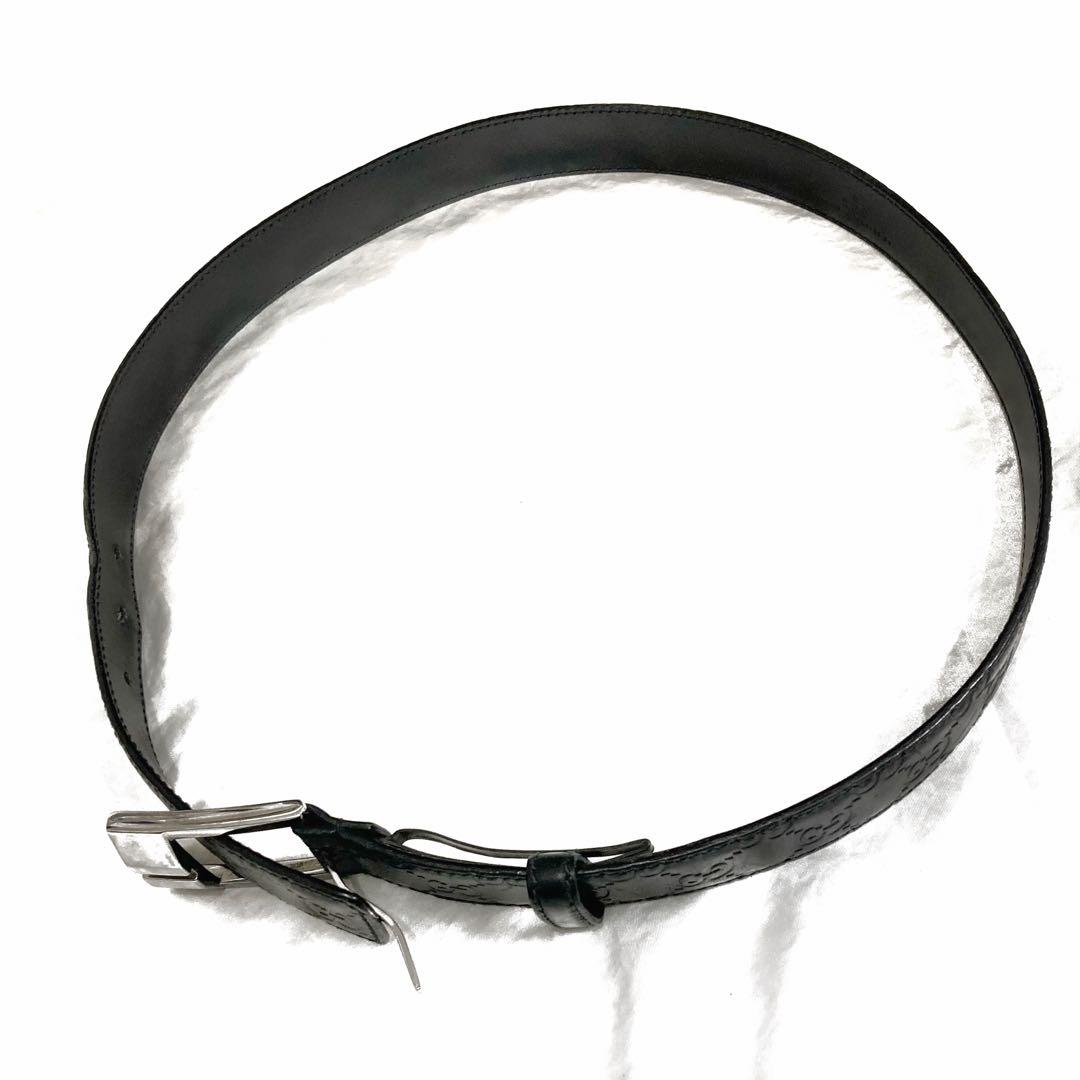 レモン GUCCI GG総柄レザーベルト ブラック×シルバー イタリア製