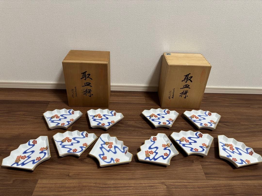深川製磁　取皿揃　川に桜　10枚セット