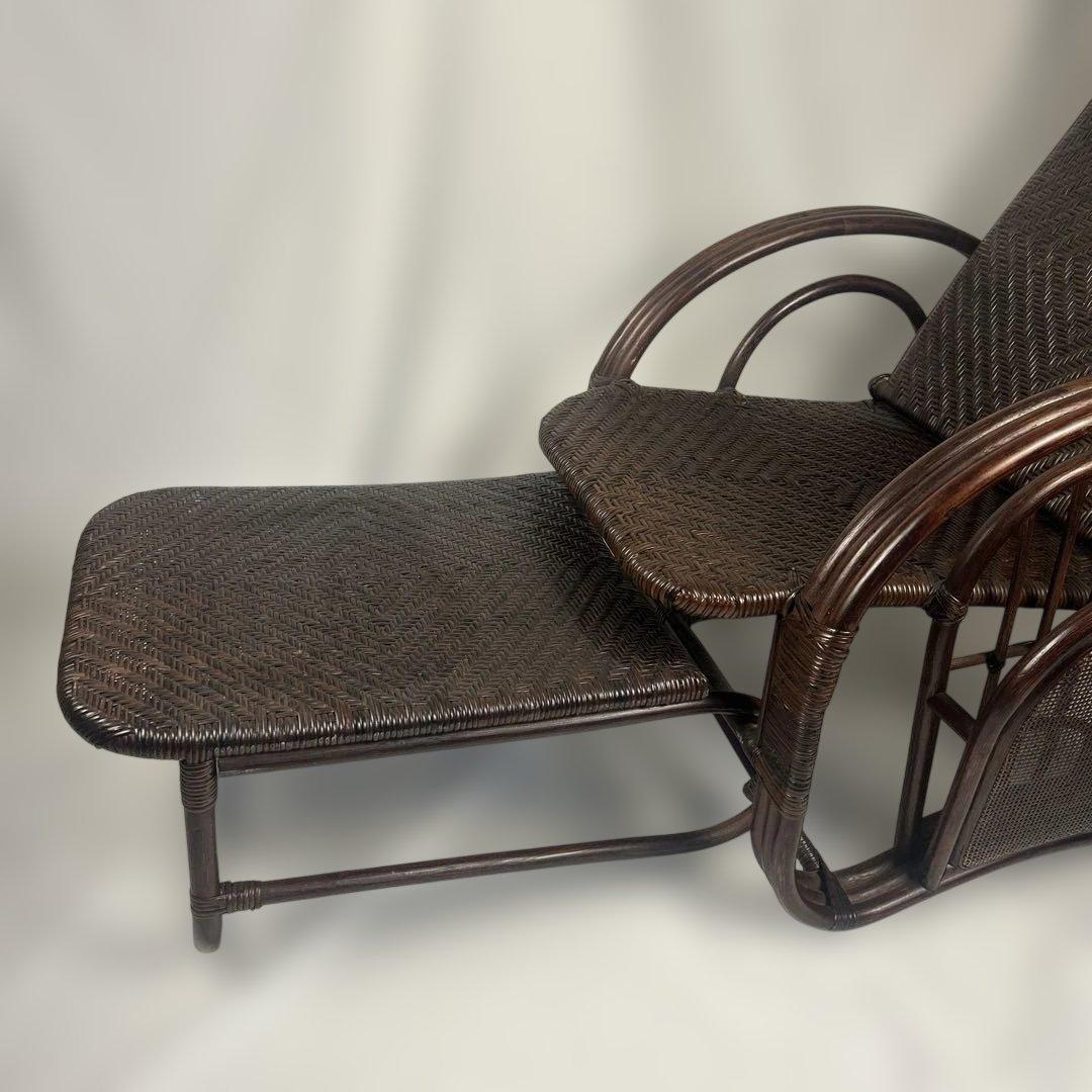 【良品】ラタン製 リクライニングチェア 1人掛けソファー　オットマン付き　籐家具