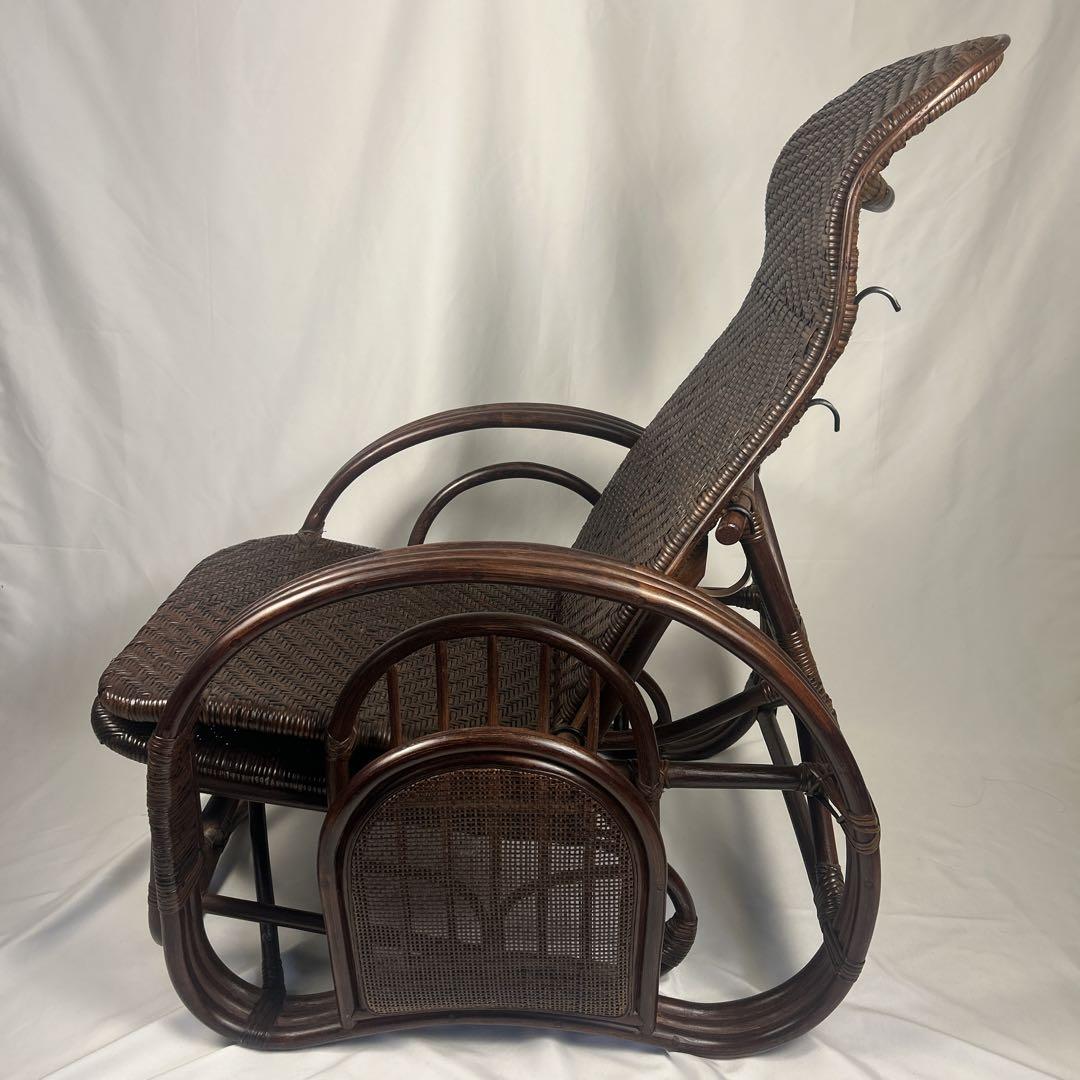 【良品】ラタン製 リクライニングチェア 1人掛けソファー　オットマン付き　籐家具