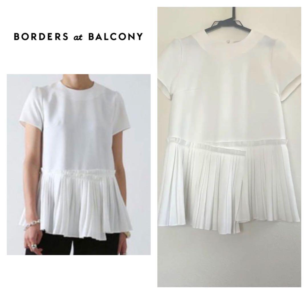ボーダーズアットバルコニー☆プリーツデザイン ☆半袖トップス☆白☆ペプラム