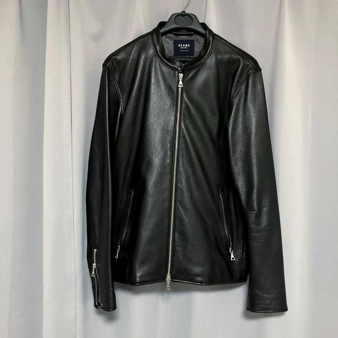 ビームス ハート　レザージャケット シングルライダース　羊革　黒　Lサイズ