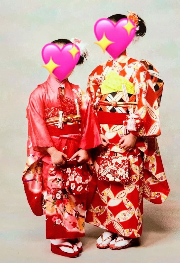 【中古】七五三着物セット 3歳　正絹 昭和レトロ　正月