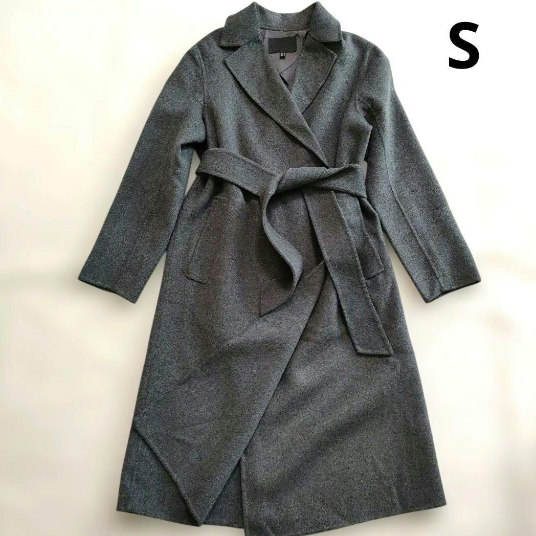 ICB ウール カシミヤ混 リバー ベルテッドコート S グレー