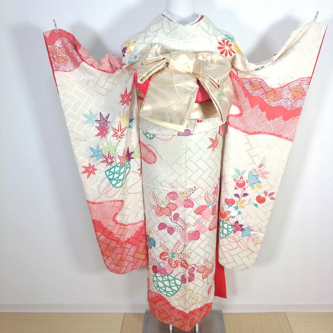 格安！！　振袖フルセット　10点　成人式　結婚式　前撮り　白　ホワイト　絞り　赤