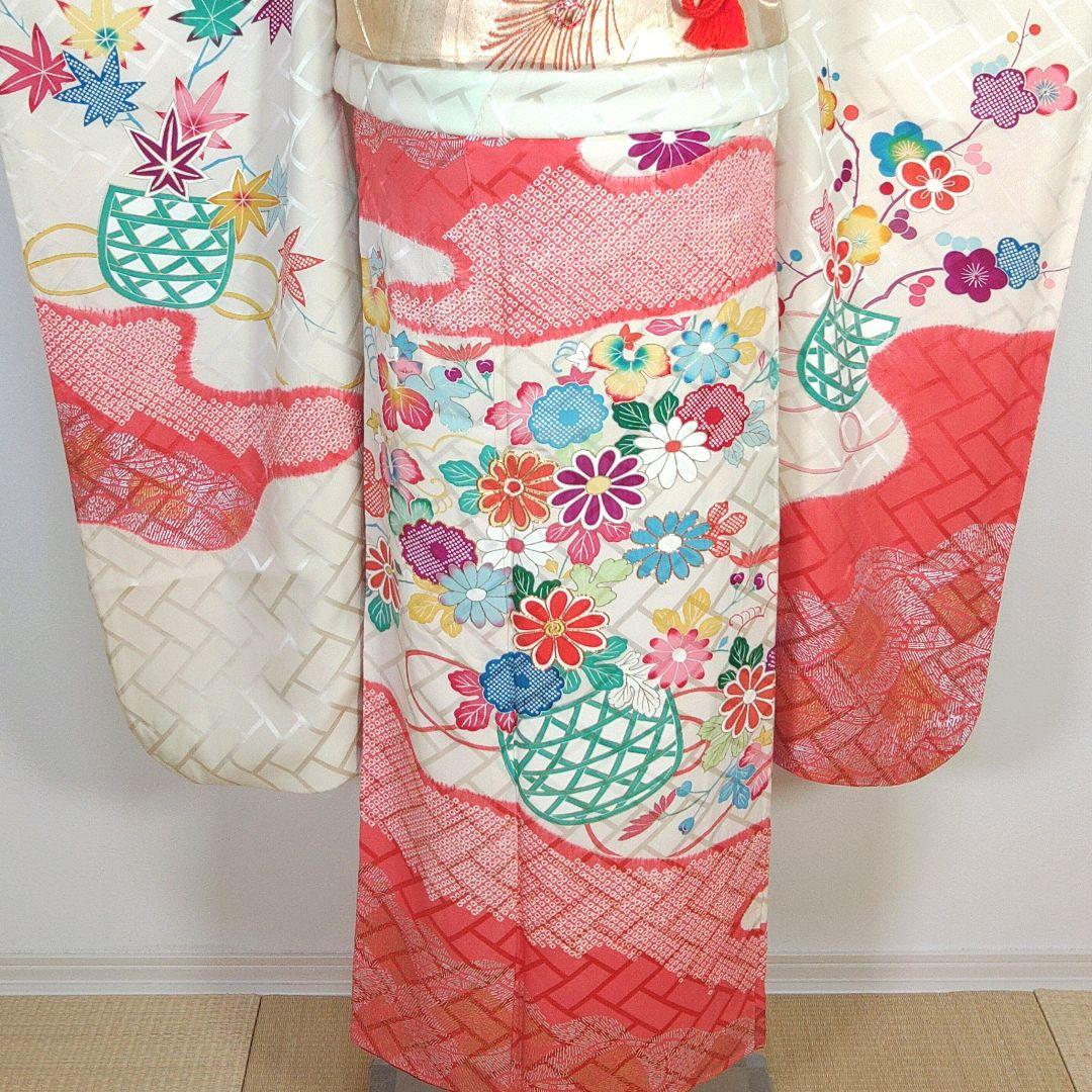 格安！！　振袖フルセット　10点　成人式　結婚式　前撮り　白　ホワイト　絞り　赤