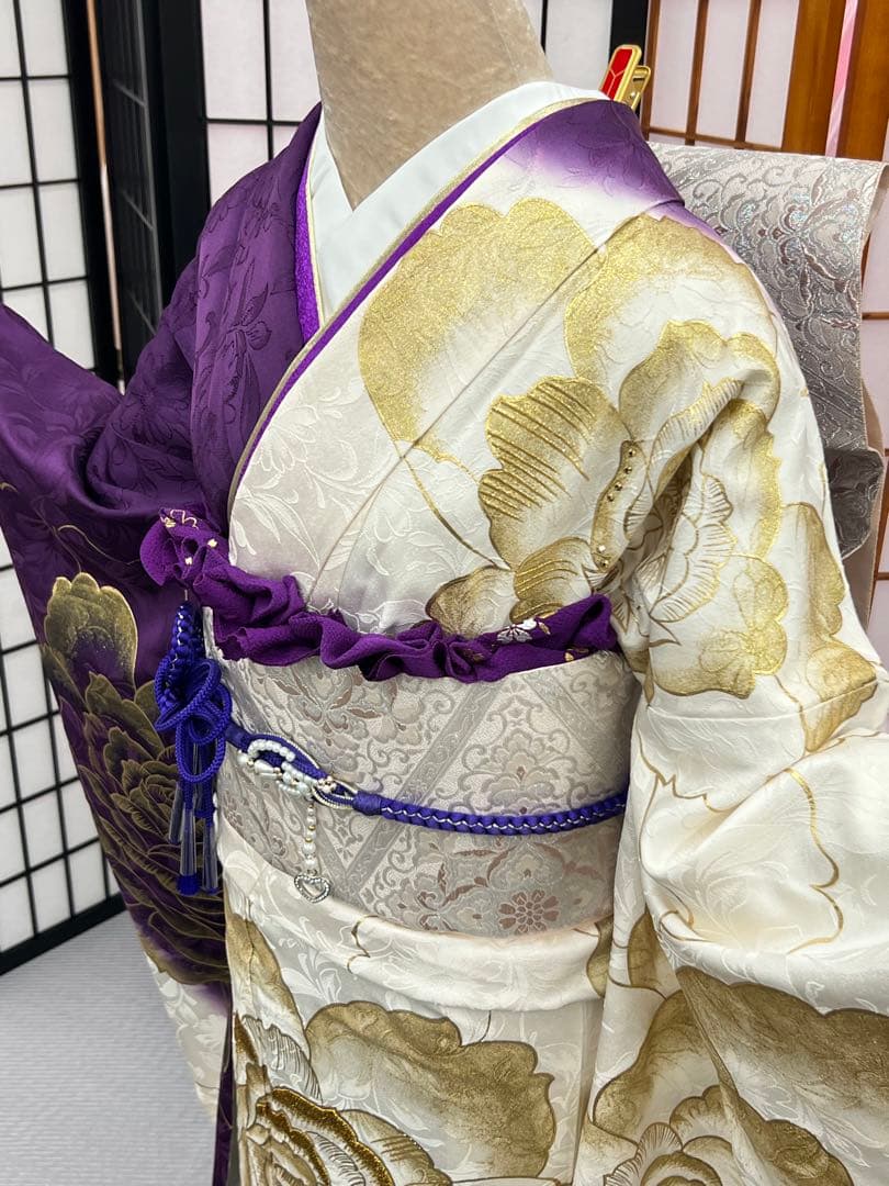 コキンですumean成人式 正絹振袖セット+着付け小物、襦袢セット