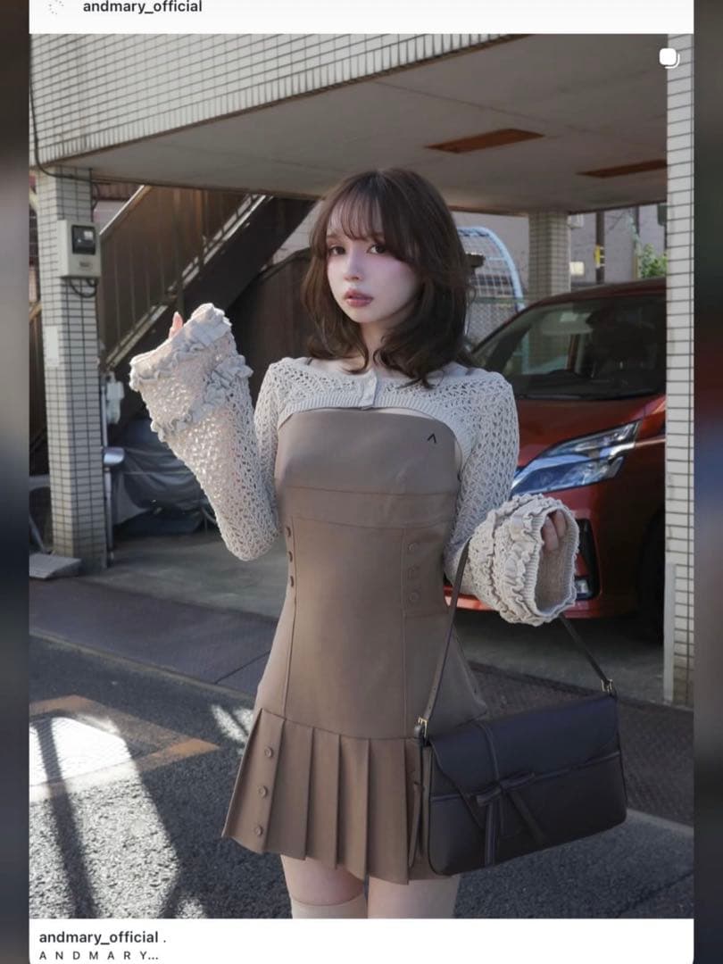 andmary Grenda pleats set minidress ブラウン