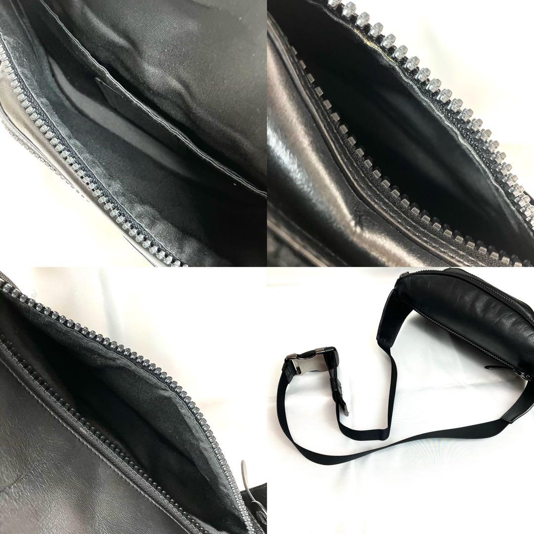 【美品】コーチ　ウエストバッグ　オールレザー　ロゴ　チャーム　ブラック