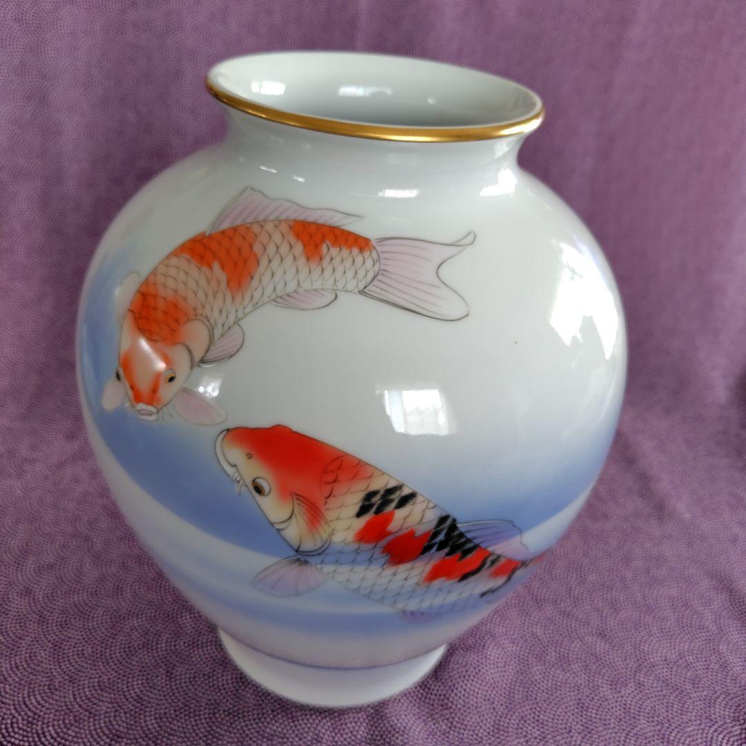 【未使用】深川製磁☆オールド深川☆錦鯉絵☆花瓶☆宮内庁御用達☆美術有田焼☆木箱付